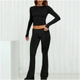 thumbnail image 2 of qolati Women's 2 Piece Lounge Sets Basic Long Sleeve Cropped Top Casual Outfits Y2k Stretchy Flare Pants Set Yoga Tracksuit, 2 of 7