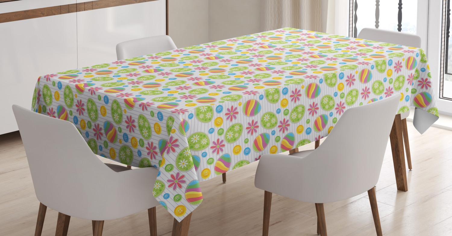 Easter Tablecloth, Patchwork Style Graphic Scrapbook Pattern with Daisy
