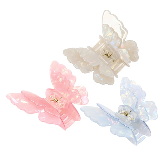 Unique Bargains Women's Fashion Butterfly Hair Clip 2.76"x2.52"x1.42" Blue Pink White 3 Pcs