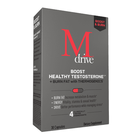 Mdrive Boost & Burn Testosterone Booster and Fat Burner for Men, Natural Energy, Burn Fat, Stress Relief, 30 capsules