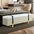 thumbnail image 2 of MCombo Modern Storage Ottoman Bench, Faux Leather Upholstered Footstool with Storage Space, Bed End Bench for Bedroom, Living Room, Entryway W463(Beige), 2 of 9