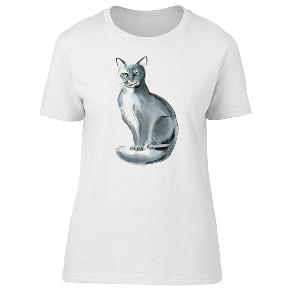 Watercolor Gray Cat T-Shirt Women -Image by Shutterstock, Female x-Large