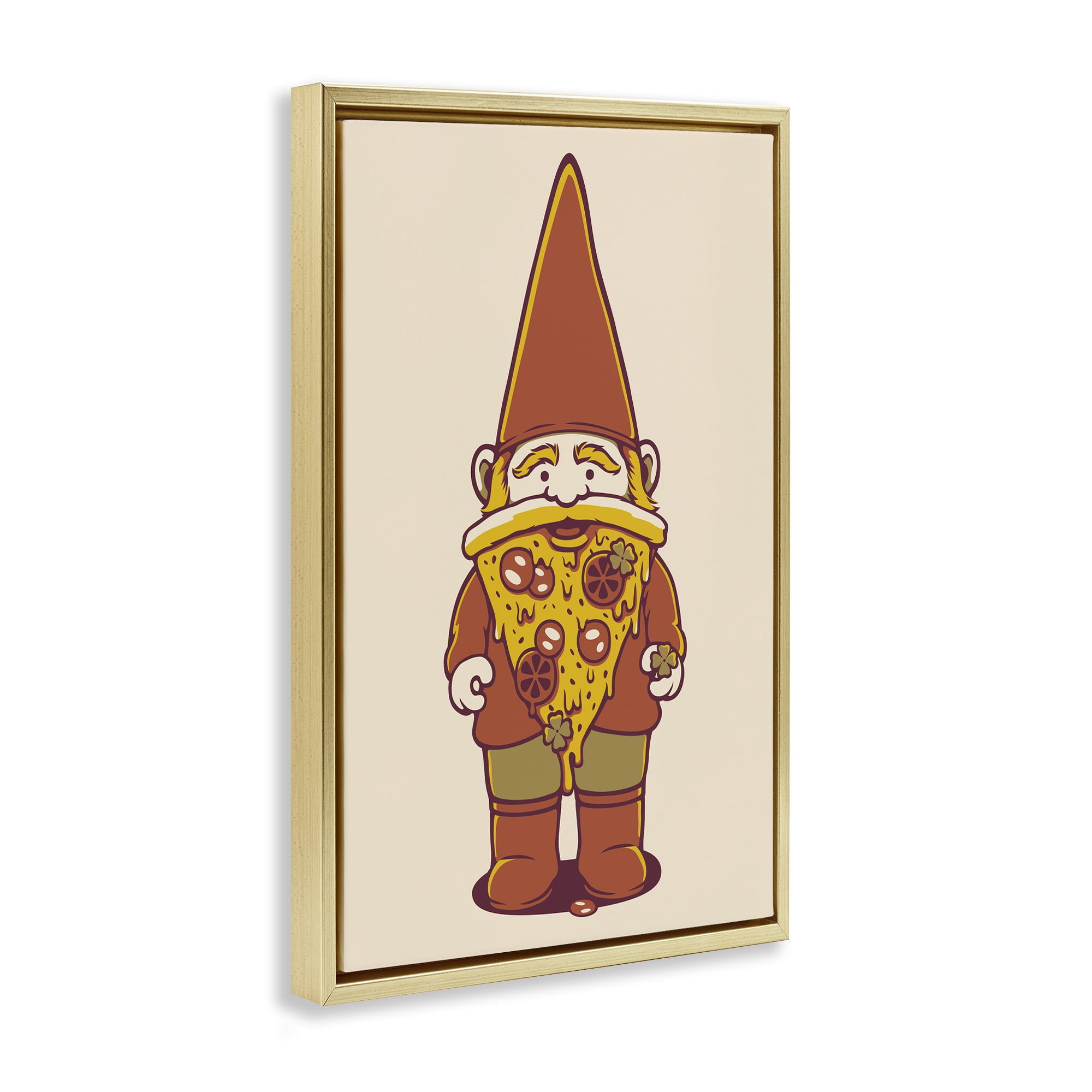 Stupell Industries Happy Pizza Gnome Gold Framed Floater Canvas Wall Art, design by Tobe Fonseca