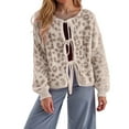 thumbnail image 2 of larppty Womens Y2k Bow Tie Front Cardigan Sweaters Oversized Fall Open Front Leopard Print Cardigans Cute Loose Knit Coats (Khaki, M), 2 of 5