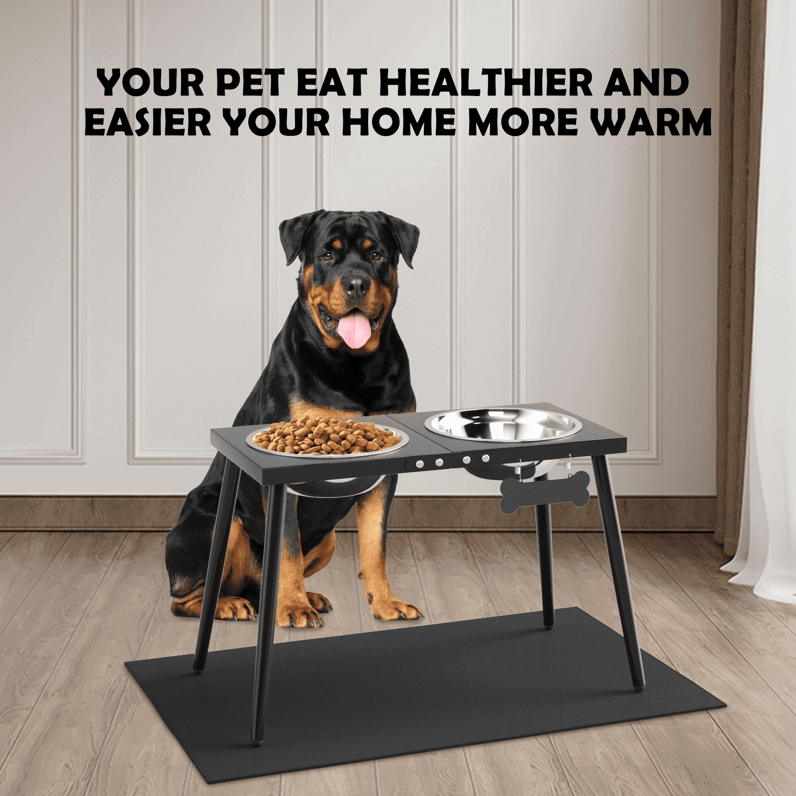 Metal Elevated Dog Bowls for Extra Large & Large Dogs,15'' Tall Dog Feeder with Bowls and Sprill Proof Mat