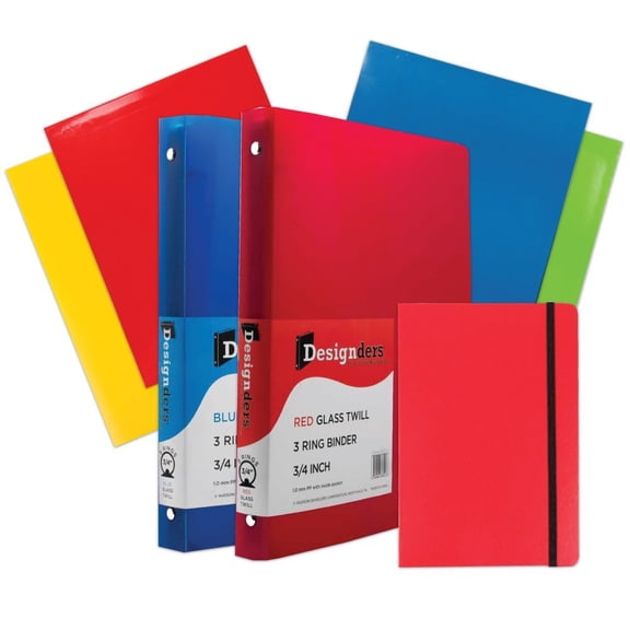 JAM School Assortment, Red, 7/Pack, 4 Glossy Folders, (2) 3/4 Inch Binders & 1 Red Journal