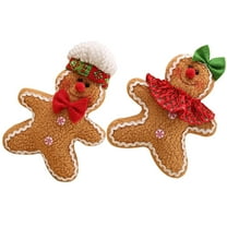 DEEPCRAFF Christmas Gingerbread Man Figurine 2Pcs Brown Wool Felt For Home And Holiday Decorations