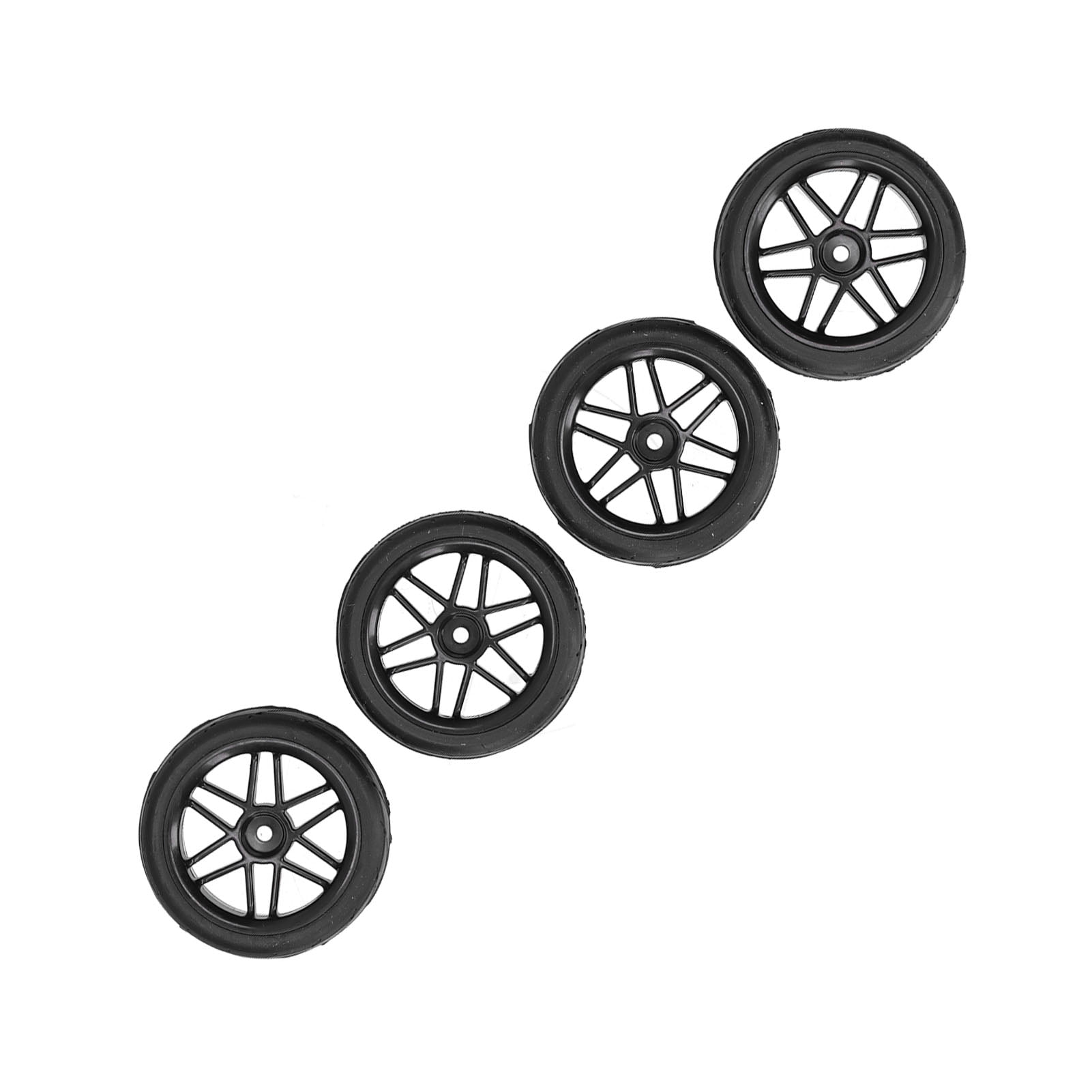 4x RC1:10 Rubber Tyres & Green Plastic Y Shape Spoke Wheel Rims fit Rock Crawler