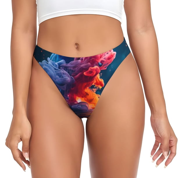 Balery Modern Art Red And Blue Colors Tangas de Algodón para Mujer con Estampado – Ropa Interior Sexy, Transpirable, G-string-XX-Large