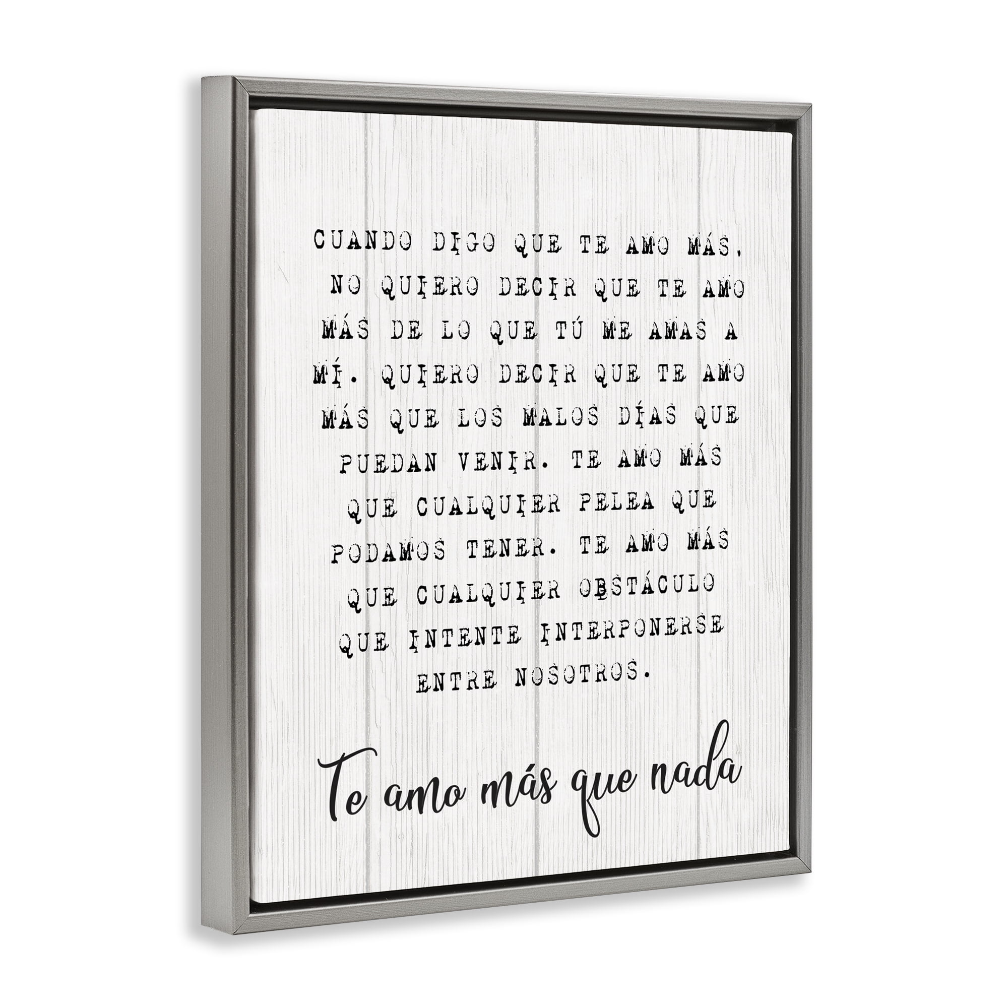 Stupell Industries Te Amo Sin Límites Inspirational Quotes & Sayings Painting Gray Floater Framed Art Print Wall Art, 25 x 31