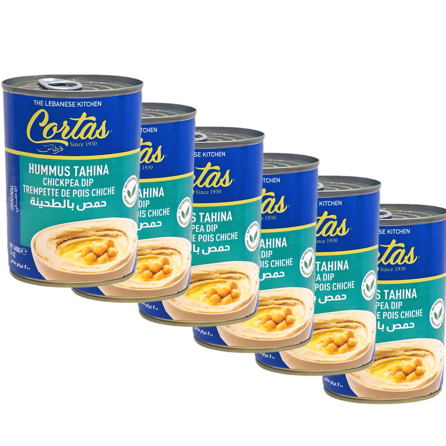 Cortas Hummus Tahini Chick Peas Dip, Ready to Serve, Pack of 6, 14 Oz