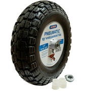 10 Inch Pneumatic Wheelbarrow Tire Assembly (Stud Pattern), with Universal Bearing Kit and Greases fitting