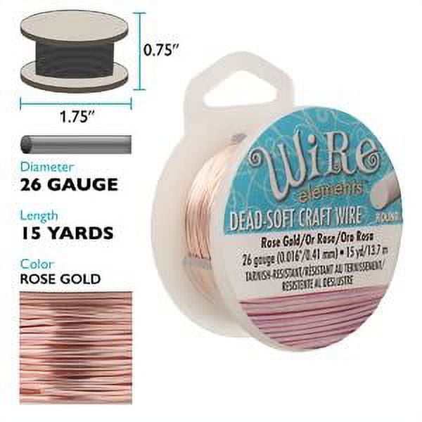 The Beadsmith Wire Elements Craft Wire Tarnish Resistant, Soft Temper, Round, Champagne Gold Color 0.41mm, 26 Gauge, 15 Yard Spool Jewelry Making