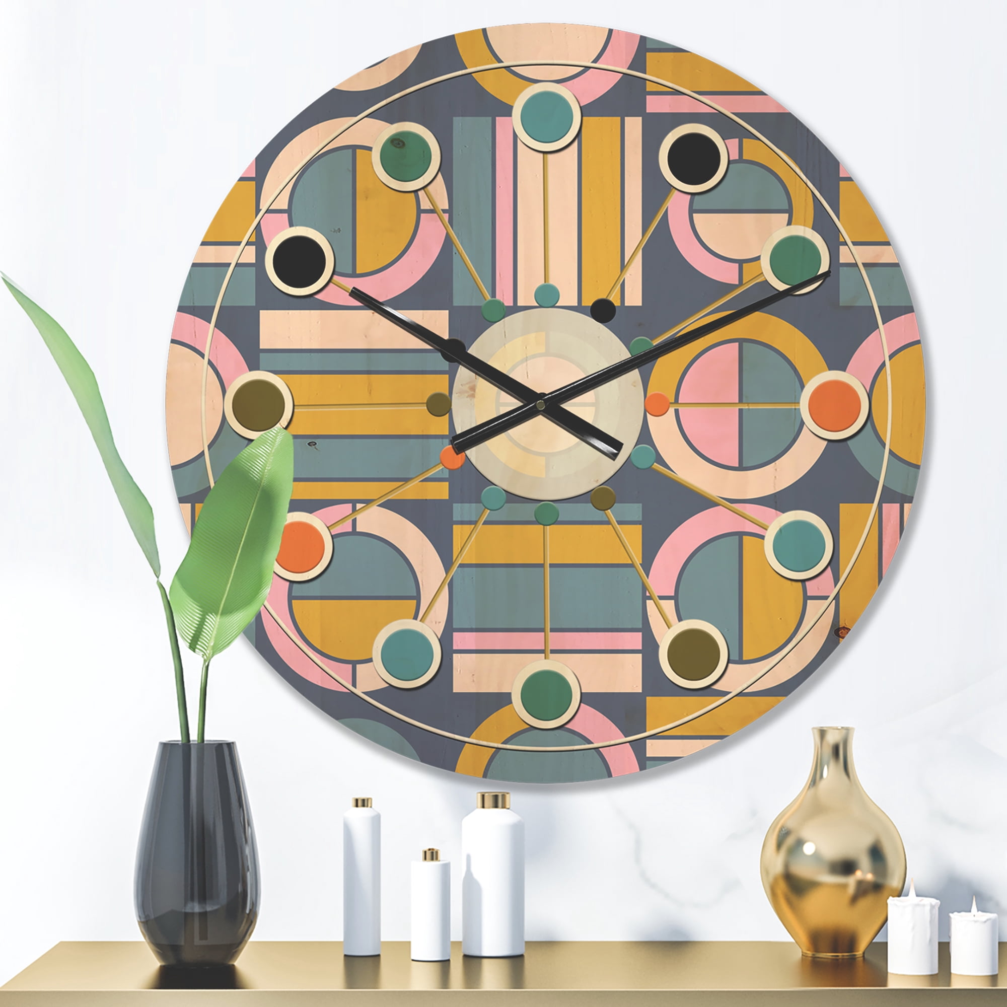 Designart 'Circular Design Retro Pattern I' Mid-Century Modern Wood Wall Clock