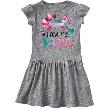

Inktastic I Love My Yaya Pink and Blue Fox with Hearts Gift Toddler Girl Dress