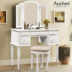 Zimtown Vanity Makeup Dressing Table Set W Stool 5 Drawer Tri