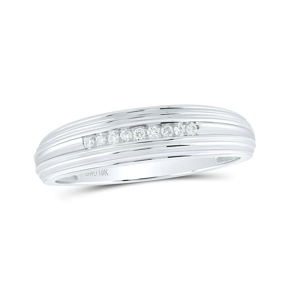 10K White Gold Mens Round Diamond Ridged Edges Wedding Anniversary Band Ring 1/10 Cttw, Mens Size: 7-13