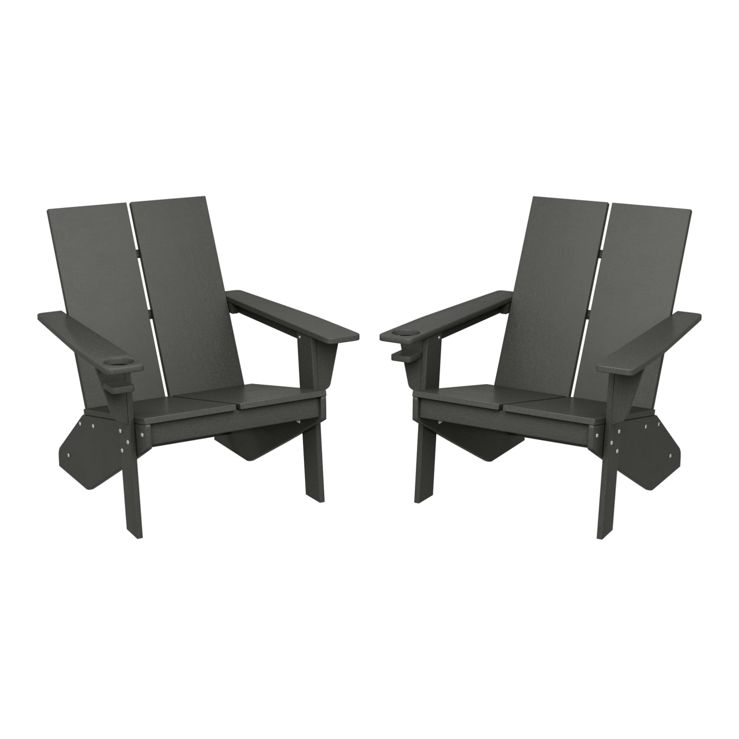 WestinTrends Riviera Outdoor HDPE Modern Adirondack Chair with Cup Holder (Set of 2), Gray