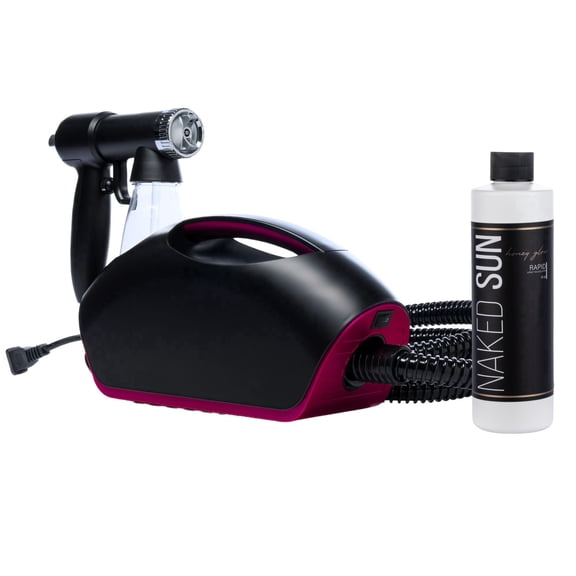 Naked Sun Black Fascination FX Spray Tan Machine with Honey Glow Rapid Develop Violet Tanning Solution - 8 oz