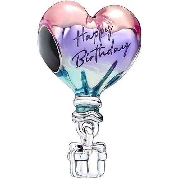 Birthday Fashion Love Heart Dangle Charm 925 Sterling Silver Charms fits Bracelets and Necklace Pendant Bead Charms Jewelry Present for Women Family Friends