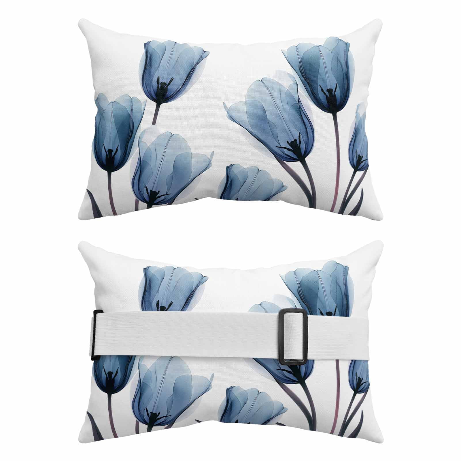 Blue Tulip Outdoor Chaise Lounge Pillows Minimalist Modern Flower Plant Art Lumbar Pillows with Insert Adjustable Elastic Strap Headrest Pillow for Recliner Patio Chair 1 Pack 11x16 Inch