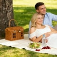 thumbnail image 2 of Rattan House Shaped Basket with Lid, Decorative Hand Woven Shelf Organizer with Folding Handle, Harvest Wicker Basket for Picnics, Easter, Organizing, Storage(Light Brown), 2 of 6