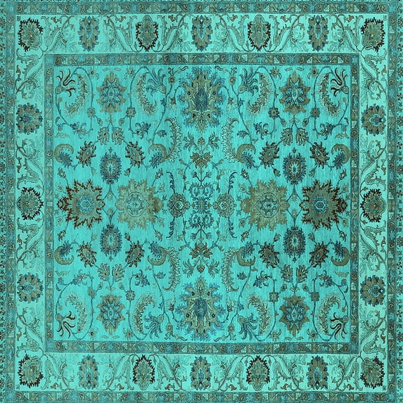Ahgly Company Indoor Square Oriental Turquoise Blue Industrial Area Rugs, 3' Square
