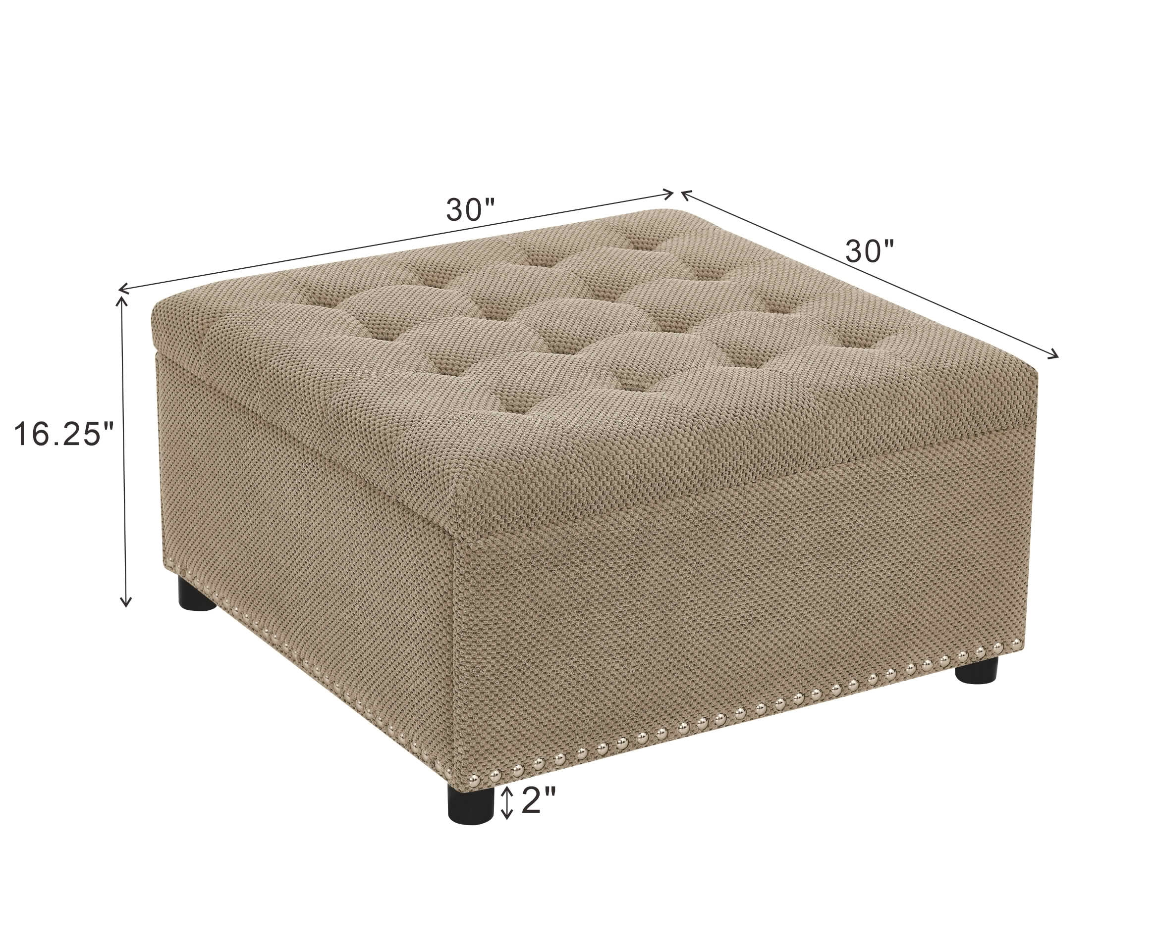 MAYEERTY 30 In Storage Ottoman, Tufted Footstool, Nailhead Trim, Square Ottoman, Camel
