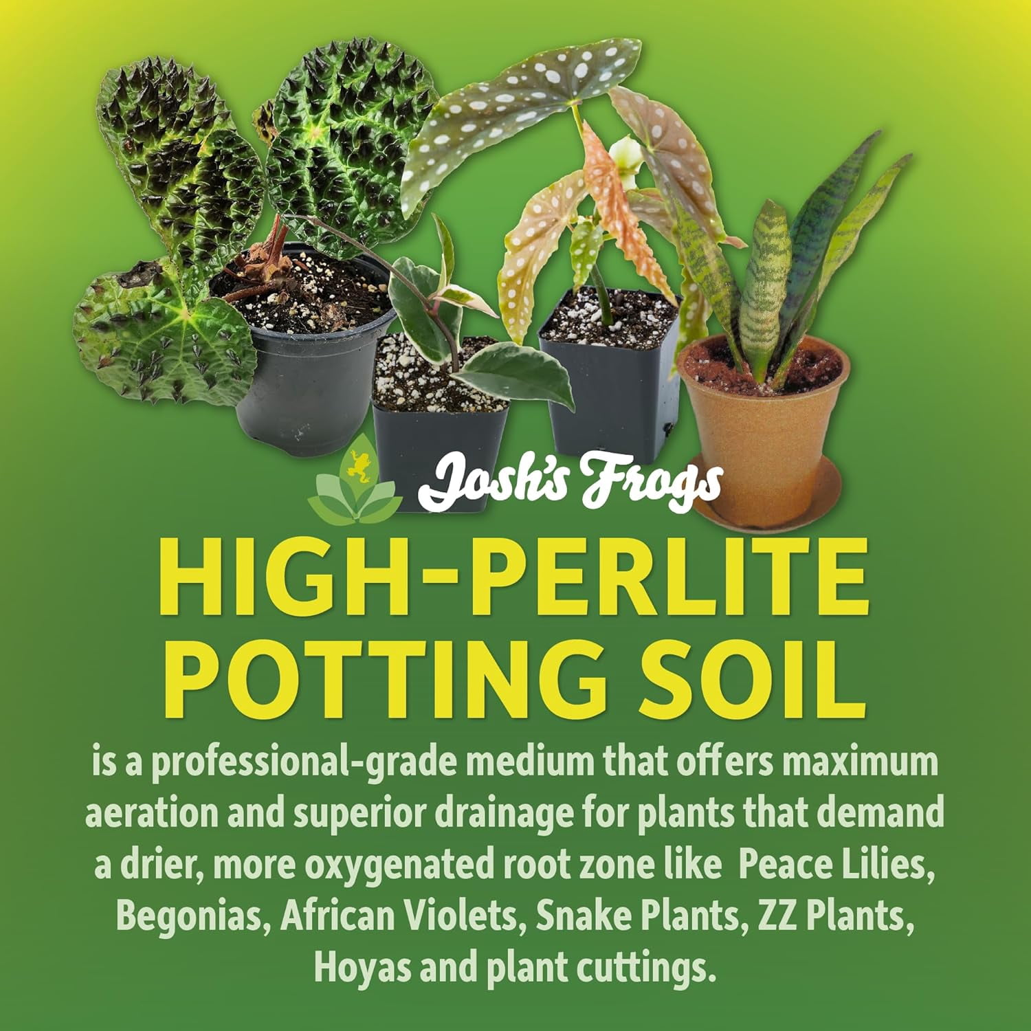 Josh's Frogs High-Perlite Potting Soil, Fast-Draining Media for Moisture-Sensitive Plants (4 Quart)