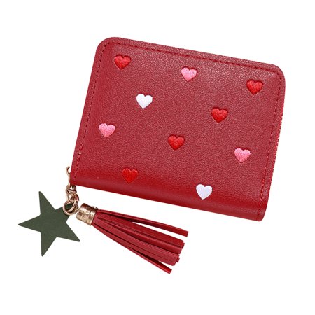 

PU Leather Wallet With Star Pendant Embroidery Card Slots Women Purse Zipper