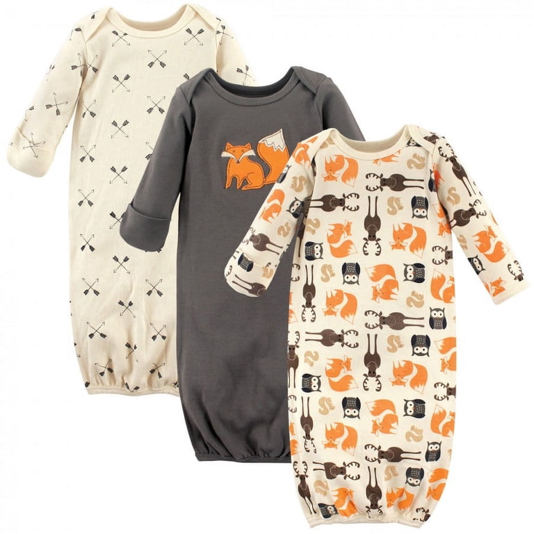 Hudson Baby Infant Cotton Long-Sleeve Gowns, 3-Pack photo 1