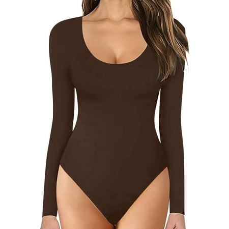 

Workout Sets For Women Workout Clothes Womens Crew Neck Long Sleeve Bodysuit Comfortable Against The Skin Tops Body Suits Women Clothing Workout Tops For Women Workout Leggings