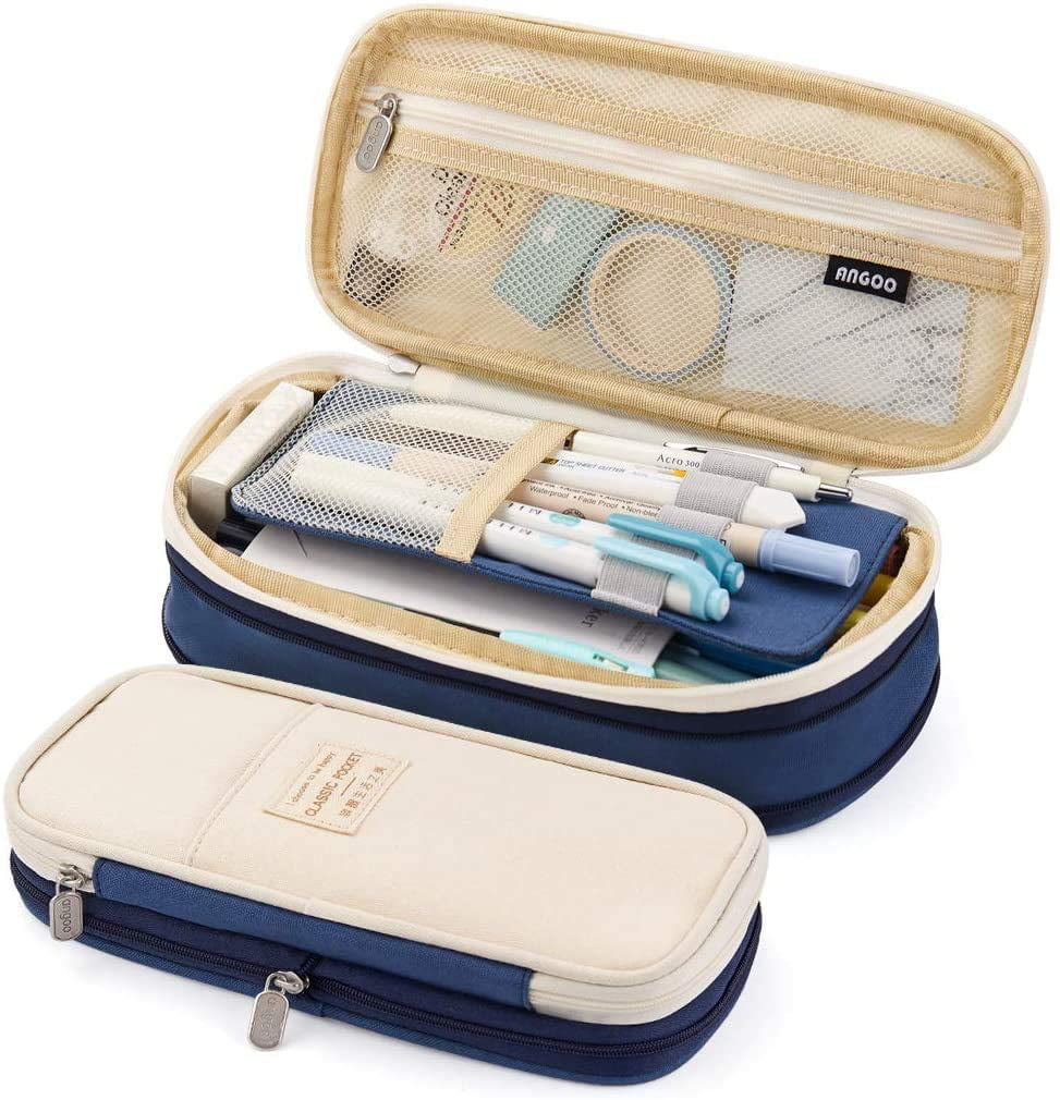 Large Capacity Double Zip Fabric Pencil Cases Bags Pen Box Pouch Case Storage 