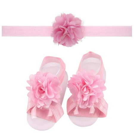 

Yohome 1Pair Infant Pearl Chiffon Barefoot Toddler Foot Flower Beach Sandals PK