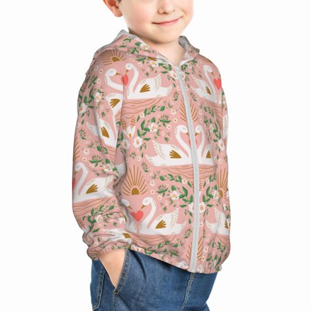 

Uemuo Swan Couple Pattern Rash Guard for Boys Girls Long Sleeve Swim Shirts UPF 50+ UV Sun Protection Hooded Fishing Shirt with Pocket for Kid-2 Years