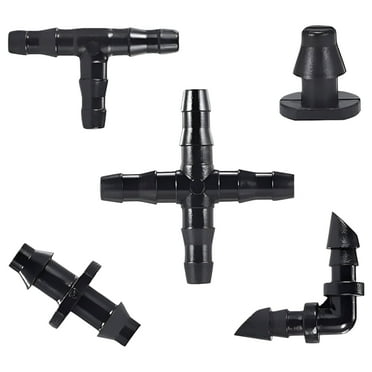 Kalolary 250PCS Drip Irrigation Fittings Kit, Barbed Connectors for 1/4-Inch Tubing (90 Straight Barbs, 70 Tees, 30 Elbows, 30 End Plugs, 30 4-Way Couplings) for Garden, Flower & Lawn