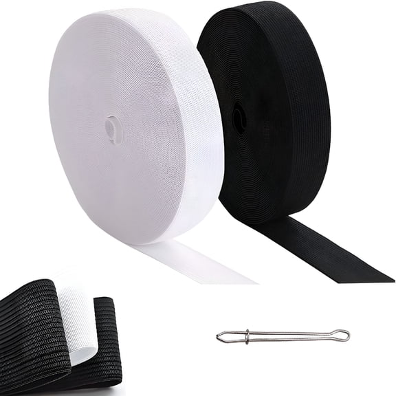 TUWAFE 2 Rolls 1 Inch Knit Elastic Bands for Sewing, 5.5 Yards High Stretch Cord with Clip for Clothes, Pants, DIY Crafts