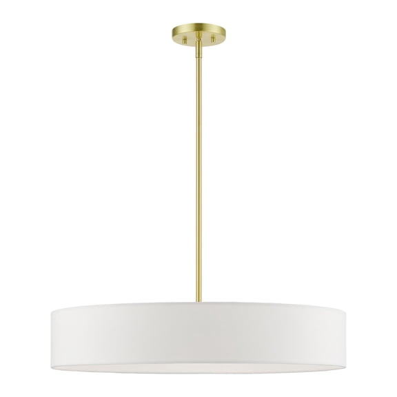 46925-12 Livex Lighting Venlo - 5 Light Large Drum Pendant In Timeless Style-13.5 Inches Tall and 26 Inches Wide-Satin Brass/Shiny White Finish