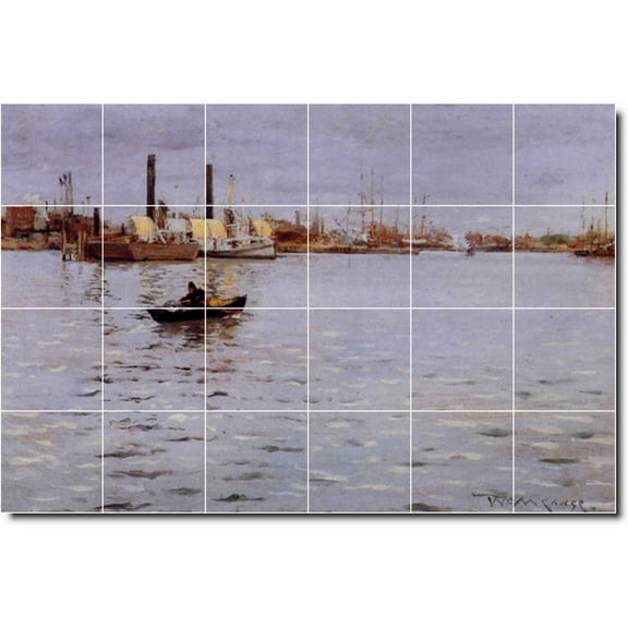 Ceramic Tile Mural-William Chase Waterfront Painting 433. 25.5" w x 17" h using (24) 4.25 x 4.25 ceramic tiles