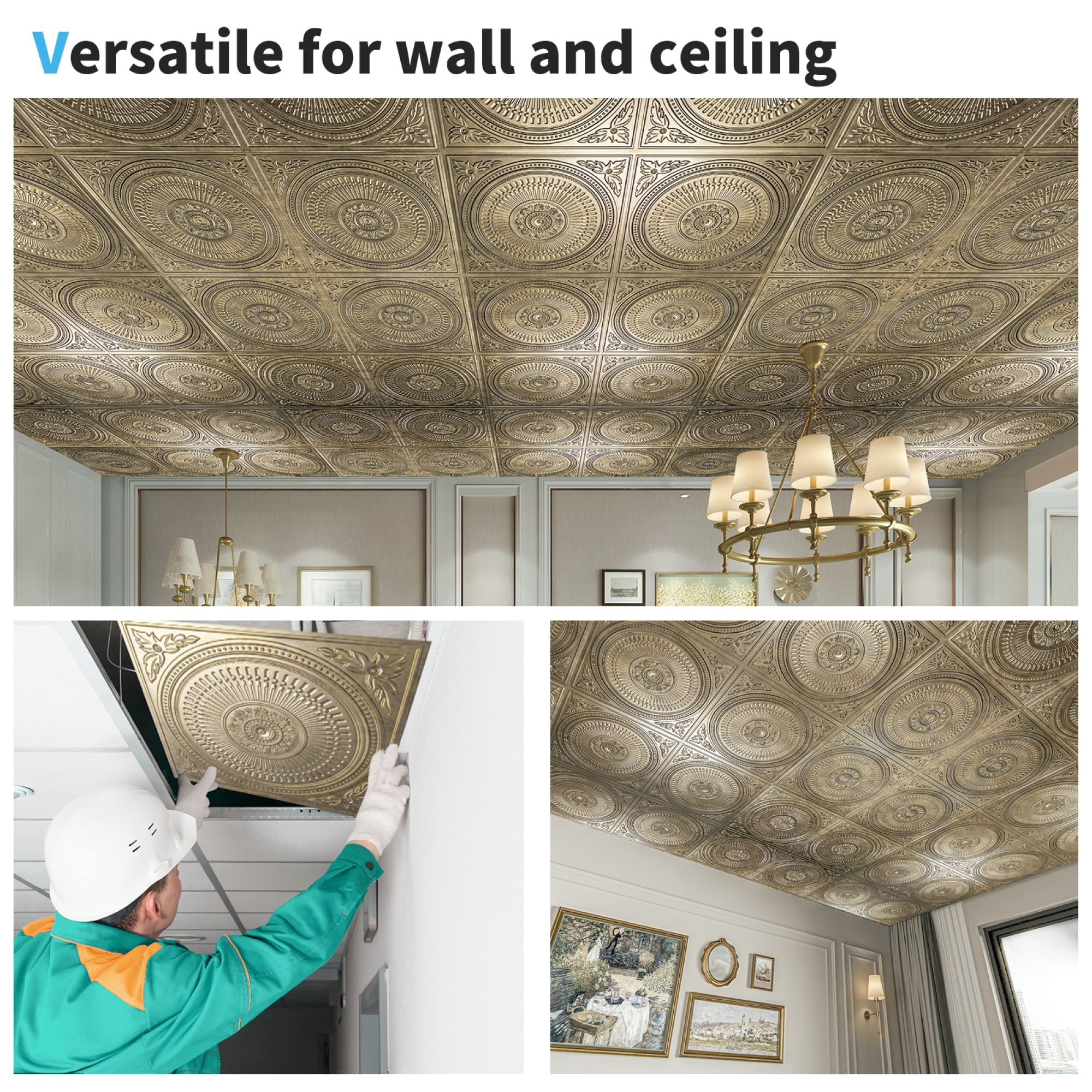24''X24'' Drop Ceiling Tiles,3D Decorative PVC Ceiling Panels for Living Room,Office,12-Pack