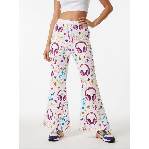 Girls Printed Flared Wide Leg Pants, Casual Bell Bottom Trousers for Kids, Comfortable Slim Fit Bottoms for Ages 4-13