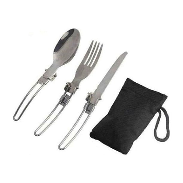 Sonducket Juego de 3 cucharas para acampar, tenedor plegable para comer, rebanador de transporte de acero inoxidable, vajilla de pesca para Kits de desorden para acampar