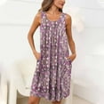 thumbnail image 2 of CaComMARK PI Clearance Women Nightdress Florals Print Sleeveless Pleated U Neck Sleepwear with Pockets Pink M(M), 2 of 7