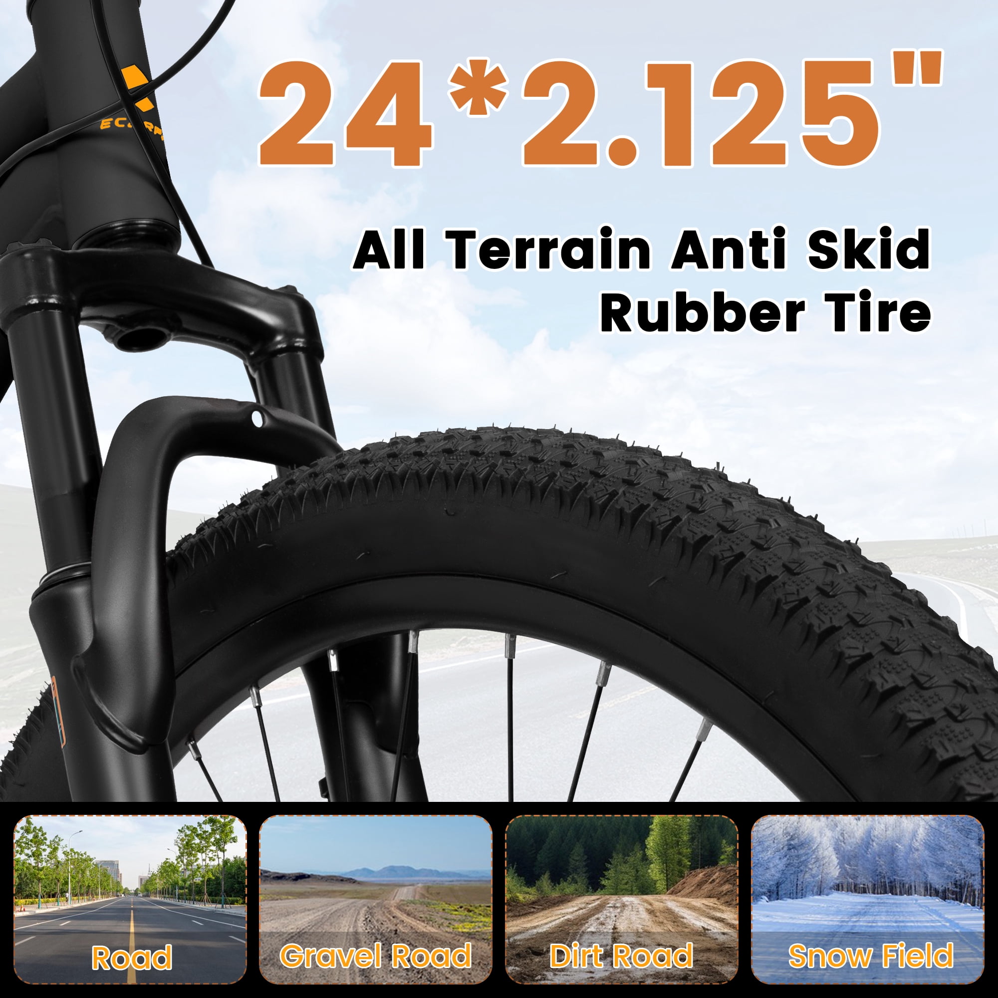 24 Inch Mountain Bike Full Suspension, 21 Speed Mountain Bicycle with Double Disc Brakes, Carbon Steel Frame Commuter City Bike for Adult Men Women, Black-Orange