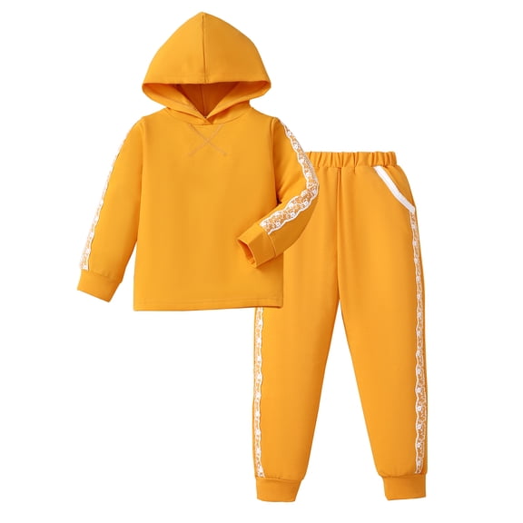 3T Baby Girls Clothes 4T Girls Fall Winter Pant Set Toddler Girls Long Sleeve Solid Color Hooded Top Pants 2PCS Outfits Set Yellow