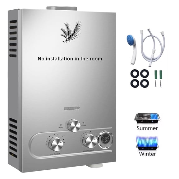 Tankless Water Heater LPG Propane with Digital Display, 1.6GPM 6L Portable Instant Hot Gas Water Heater for Indoor and Camping