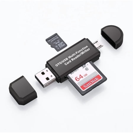 1-Pack Micro USB OTG Adapter to USB 2.0 + SD/TF Card Reader 2-in-1 Micro USB OTG Reader for Android Phones Tablets USB Host Connector TIKA
