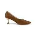 thumbnail image 3 of BLISSFUL STEP Women's Dress Pumps Pointed Toe Stiletto Heel Slip On Mid Heel Shoes Brown 7.5, 3 of 7