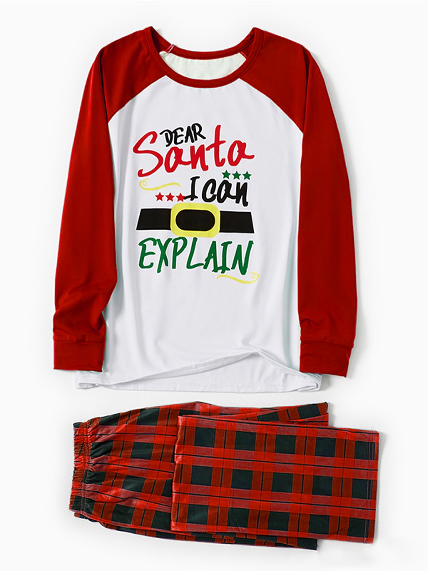 Long Sleeve T-Shirt and Plaid Pants PJs Set Holiday Sleepwear for Kids & Adult Funny Christmas Family Pajamas Matching Sets 