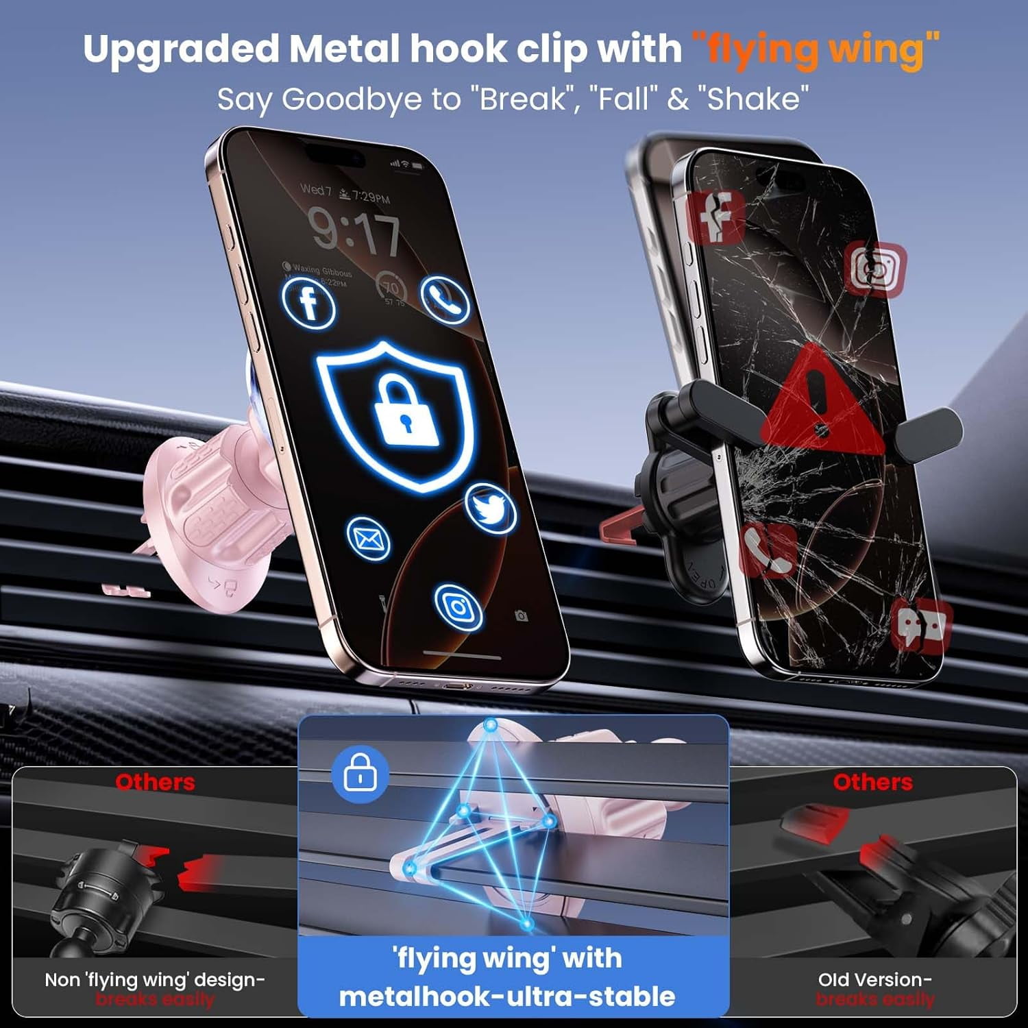 for MagSafe Car Mount Magnetic Phone Holder for Car [2026 Upgraded 22X Magnets & Double-Hooks] Phone Holders for Your Car Stand for Dashboard Vent GPS for iPhone 17/16/15/14/13 Android-Pink